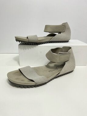 PEDRO GARCIA Jalila Suede Sandals Taupe Velcro Ankle Strap Serrated Sole 37